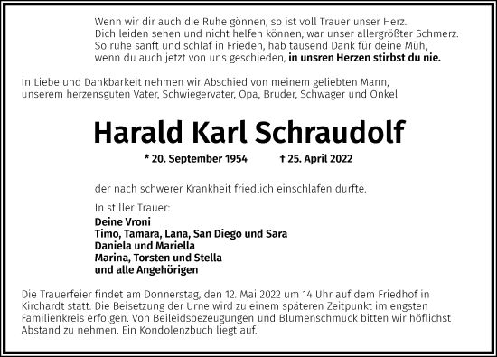 Traueranzeige von Harald Karl Schraudolf von GESAMT