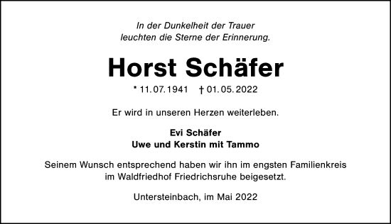 Traueranzeige von Horst Schäfer von GESAMT