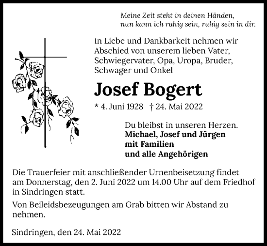 Traueranzeige von Josef Bogert von GESAMT