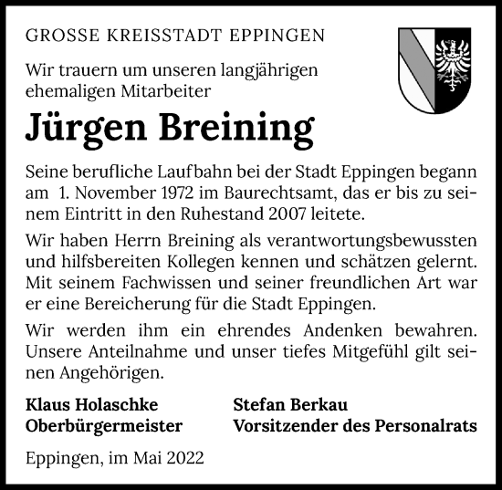Traueranzeige von Jürgen Breining von GESAMT
