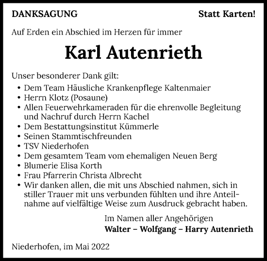 Traueranzeige von Karl Autenrieth von GESAMT