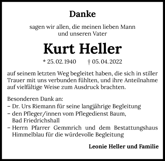Traueranzeige von Kurt Heller von GESAMT