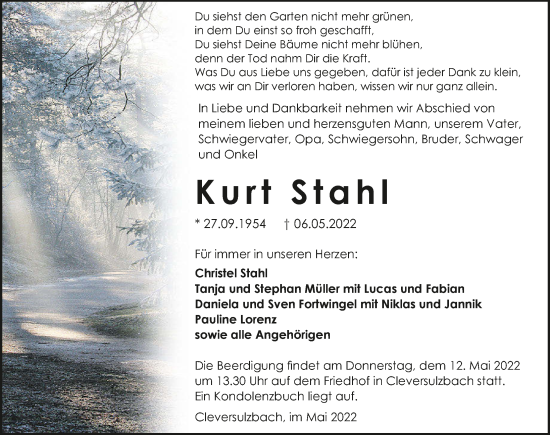 Traueranzeige von Kurt Stahl von GESAMT