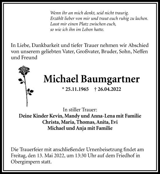 Traueranzeige von Michael Baumgartner von GESAMT