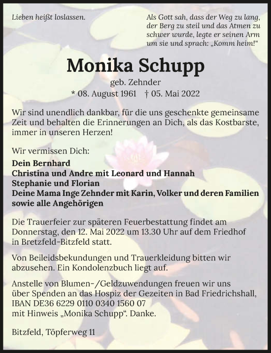 Traueranzeige von Monika Schupp von GESAMT