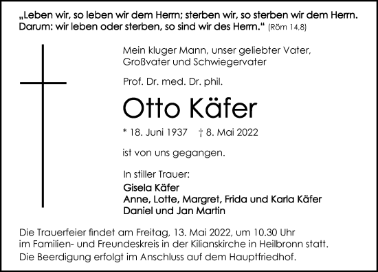 Traueranzeige von Otto Käfer von GESAMT