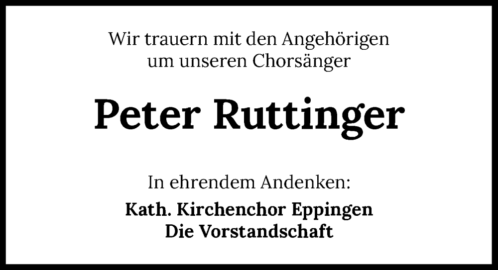  Traueranzeige für Peter Ruttinger vom 10.05.2022 aus GESAMT