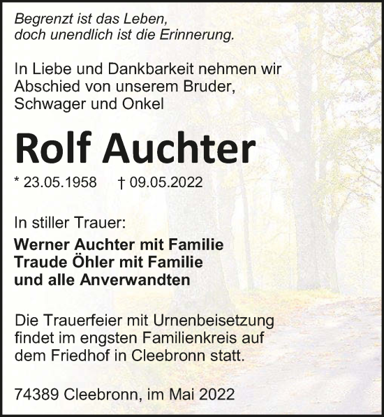 Traueranzeige von Rolf Auchter von GESAMT