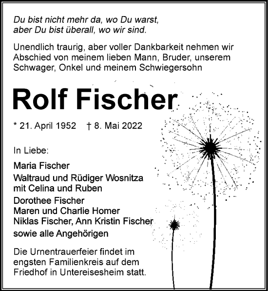 Traueranzeige von Rolf Fischer von GESAMT