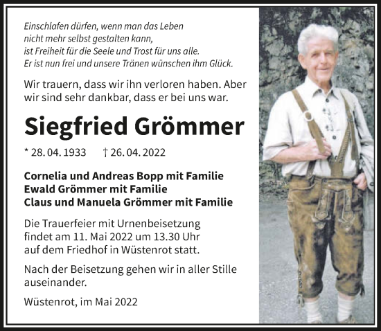 Traueranzeige von Siegfried Grömmer von GESAMT