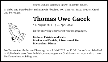 Traueranzeige von Thomas Uwe Gacek von GESAMT
