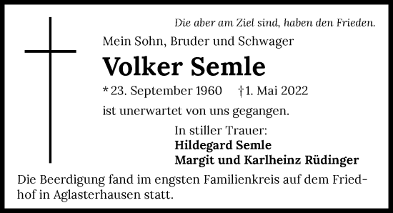 Traueranzeige von Volker Semle von GESAMT