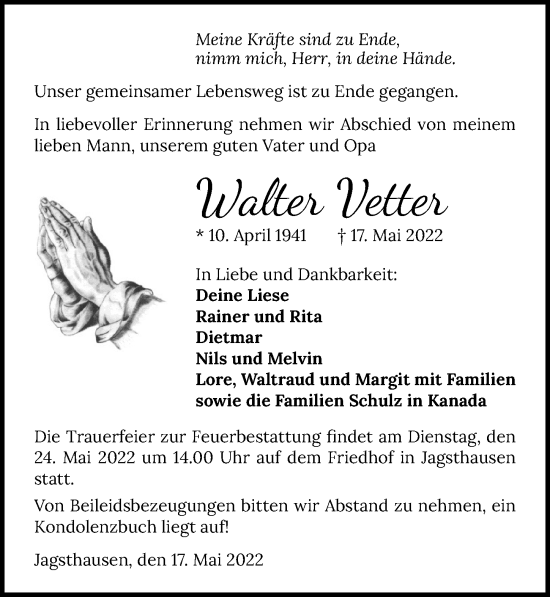 Traueranzeige von Walter Vetter von GESAMT