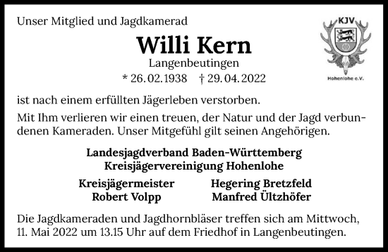 Traueranzeige von Willi Kern von GESAMT
