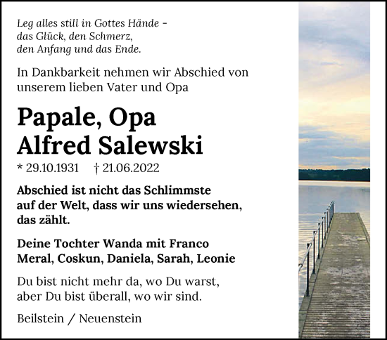 Traueranzeige von Alfred Salewski von GESAMT