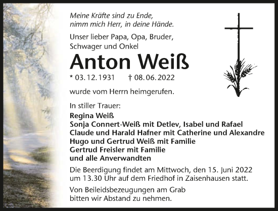 Traueranzeige von Anton Weiß von GESAMT