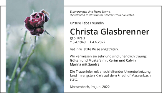 Traueranzeige von Christa Glasbrenner von GESAMT