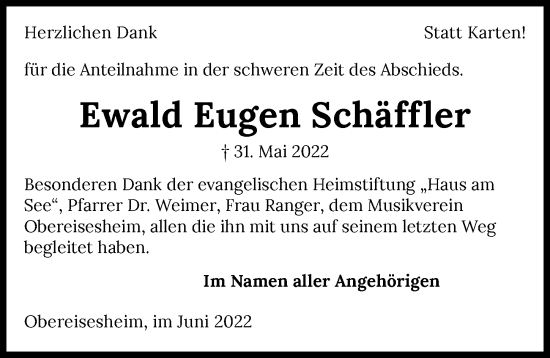 Traueranzeige von Ewald Eugen Schäffler von GESAMT
