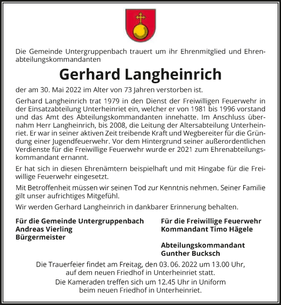Traueranzeige von Gerhard Langheinrich von GESAMT