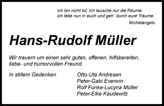 Traueranzeige von Hans-Rudolf Müller von GESAMT