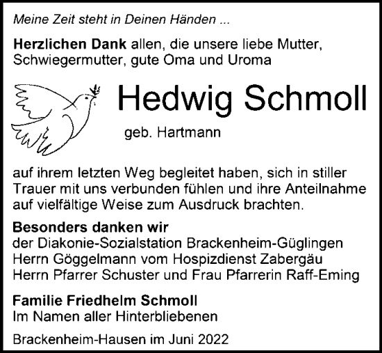 Traueranzeige von Hedwig Schmoll von GESAMT