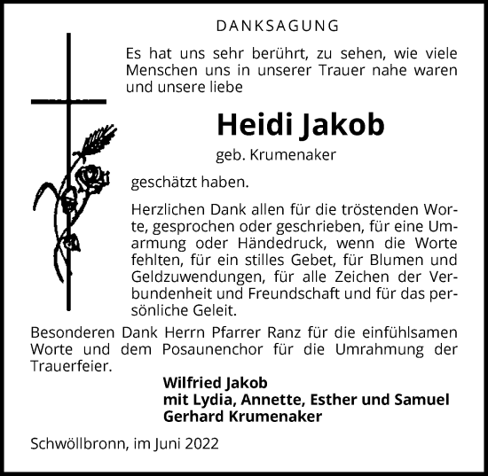 Traueranzeige von Heidi Jakob von GESAMT