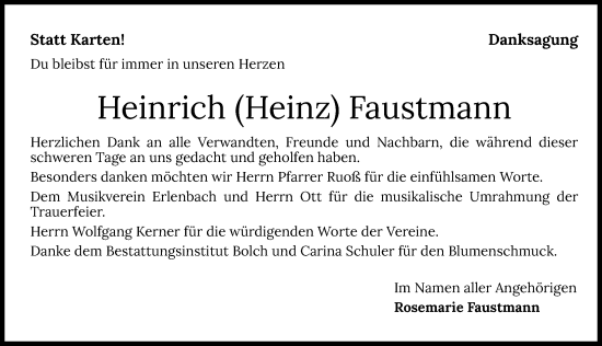 Traueranzeige von Heinrich Faustmann von GESAMT