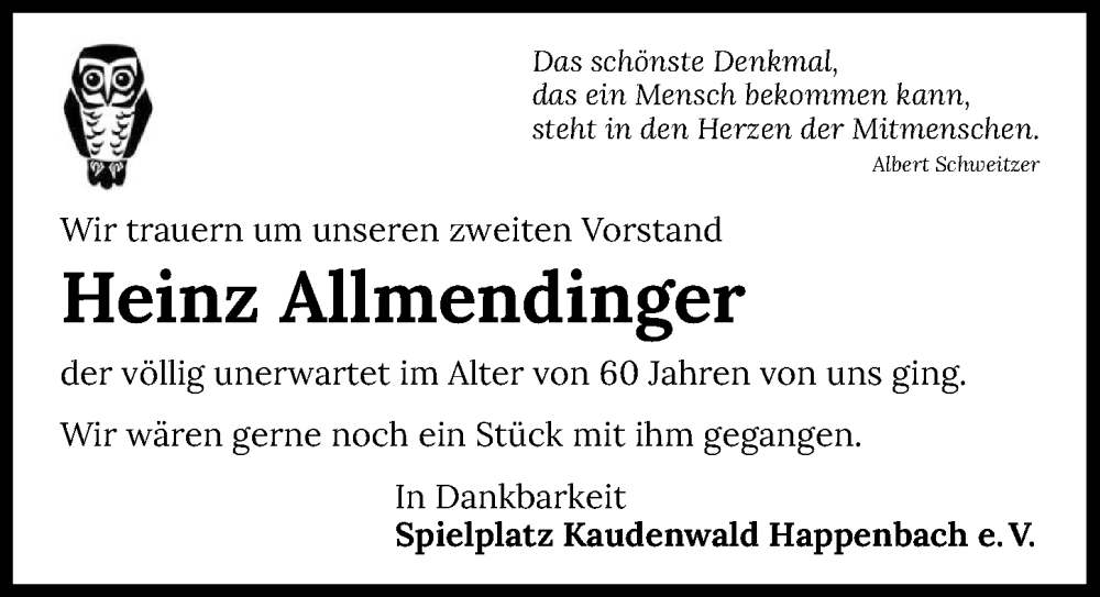  Traueranzeige für Heinz Allmendinger vom 29.06.2022 aus GESAMT