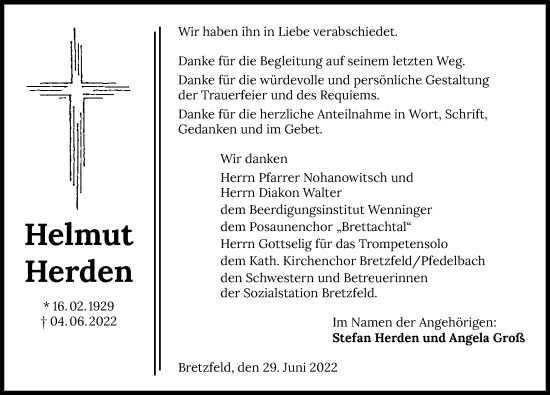 Traueranzeige von Helmut Herden  von GESAMT