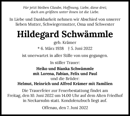 Traueranzeige von Hildegard Schwämmle von GESAMT