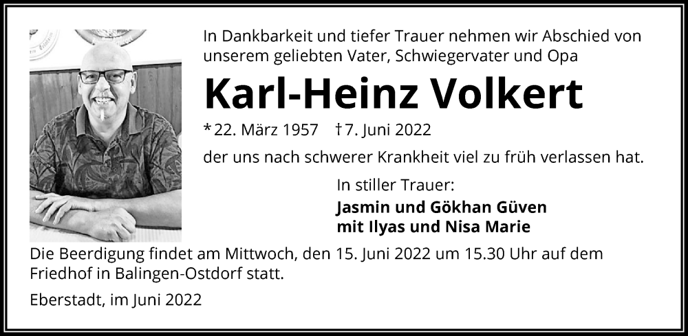  Traueranzeige für Karl-Heinz Volkert vom 11.06.2022 aus GESAMT