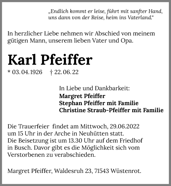Traueranzeige von Karl Pfeiffer von GESAMT