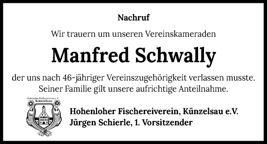 Traueranzeige von Manfred Schwally von GESAMT