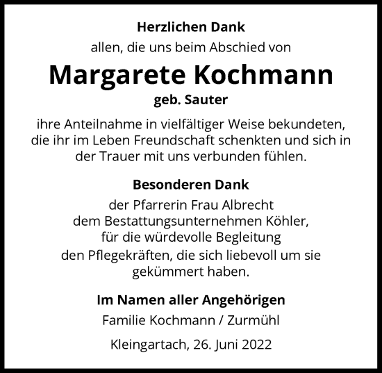 Traueranzeige von Margarete Elise Kochmann von GESAMT