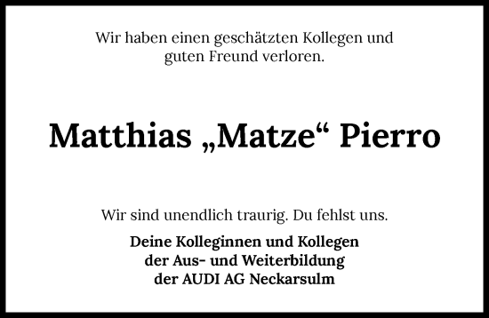 Traueranzeige von Matthias Pierro von GESAMT