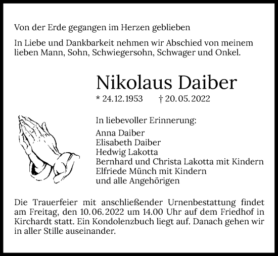 Traueranzeige von Nikolaus Daiber von GESAMT