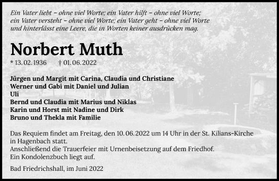 Traueranzeige von Norbert Muth von GESAMT