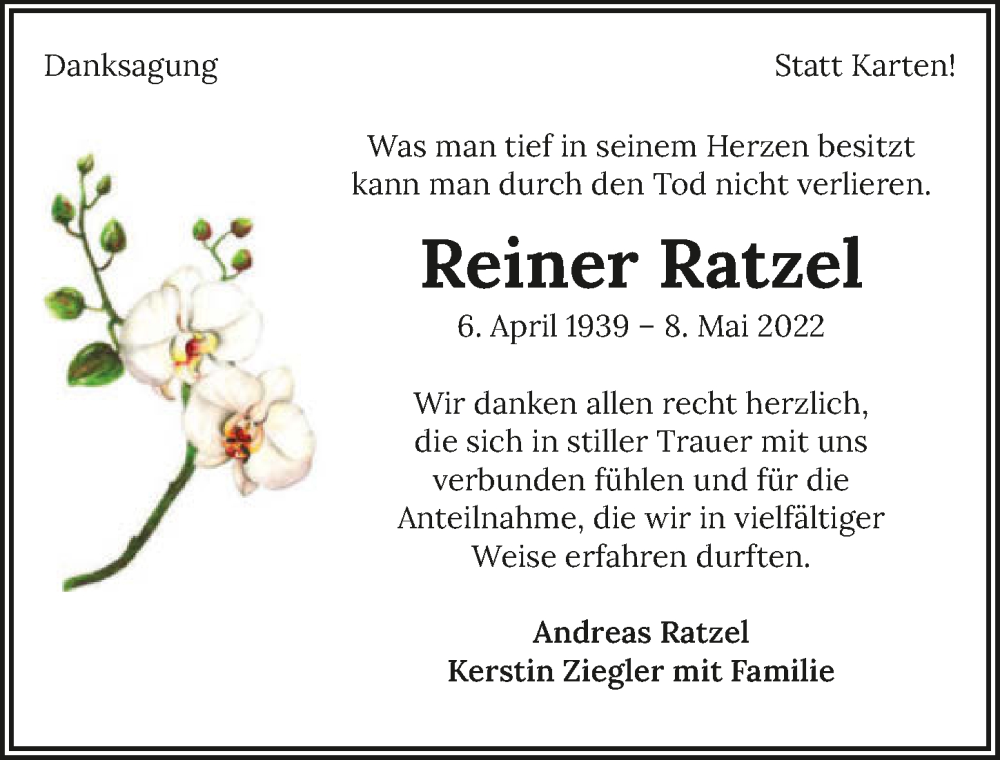  Traueranzeige für Reiner Ratzel vom 04.06.2022 aus GESAMT