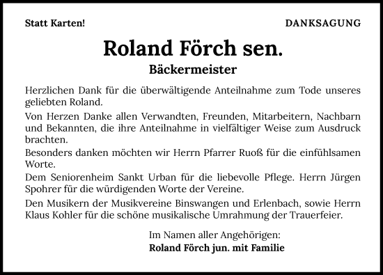 Traueranzeige von Roland Förch von GESAMT