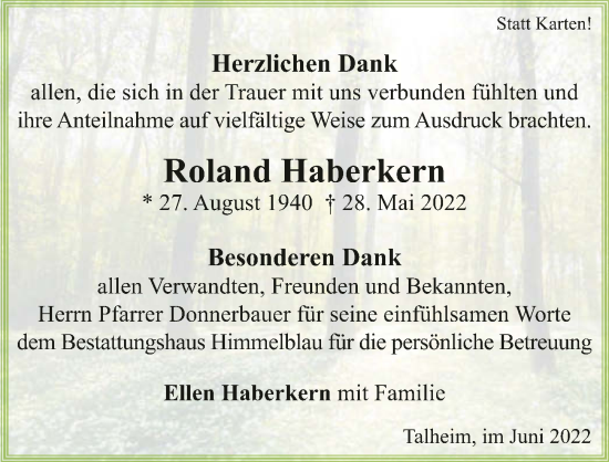 Traueranzeige von Roland Haberkern von GESAMT