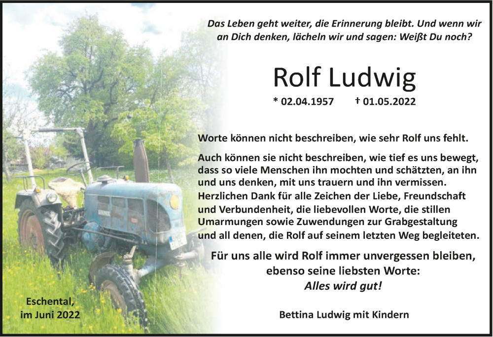  Traueranzeige für Rolf Ludwig vom 15.06.2022 aus GESAMT