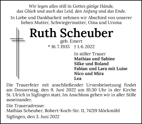 Traueranzeige von Ruth Scheuber von GESAMT