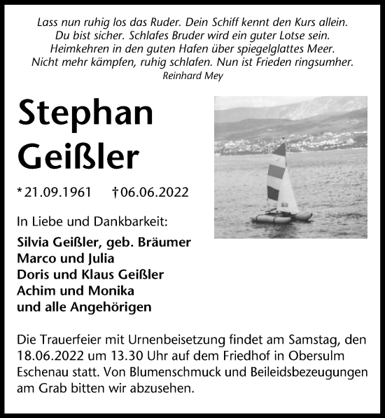 Traueranzeige von Stephan Geißler von GESAMT