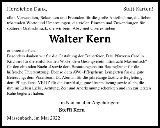 Traueranzeige von Walter Kern von GESAMT