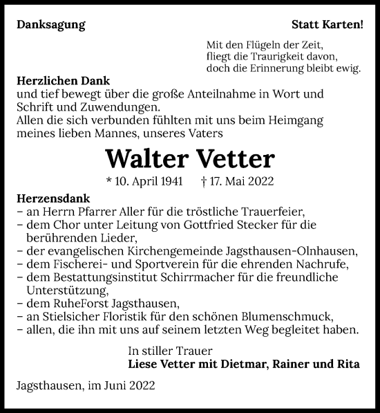 Traueranzeige von Walter Vetter von GESAMT