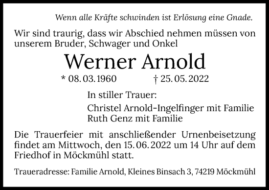 Traueranzeige von Werner Arnold von GESAMT