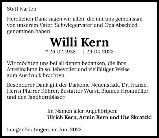 Traueranzeige von Willi Kern von GESAMT