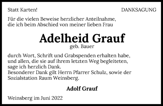 Traueranzeige von Adelheid Grauf von GESAMT