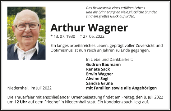 Traueranzeige von Arthur Wagner von GESAMT