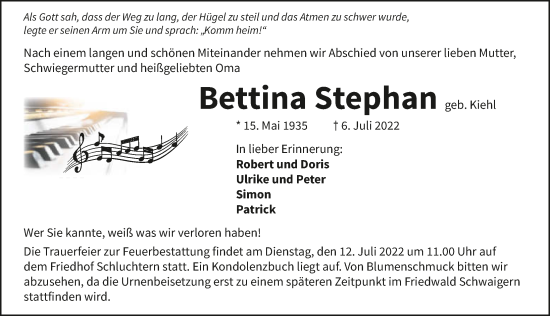 Traueranzeige von Bettina Stephan von GESAMT
